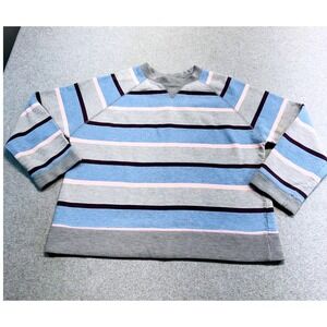 Pacer Womens Sweatshirt S‎ Striped Blue Gray Pink Fleece Crewneck Pullover Cozy